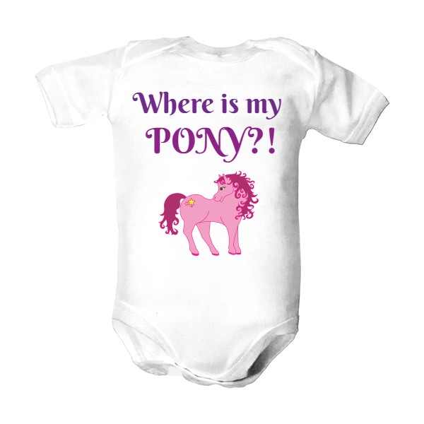 Dětské body  s potiskem Where is my pony holčičí